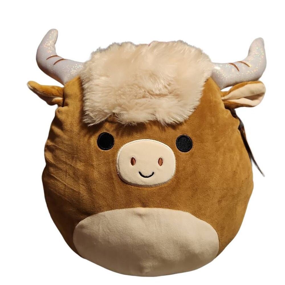 New Squishmallows Carlton Cow with Sparkly Horns - Rare Tag Error - 14 inch